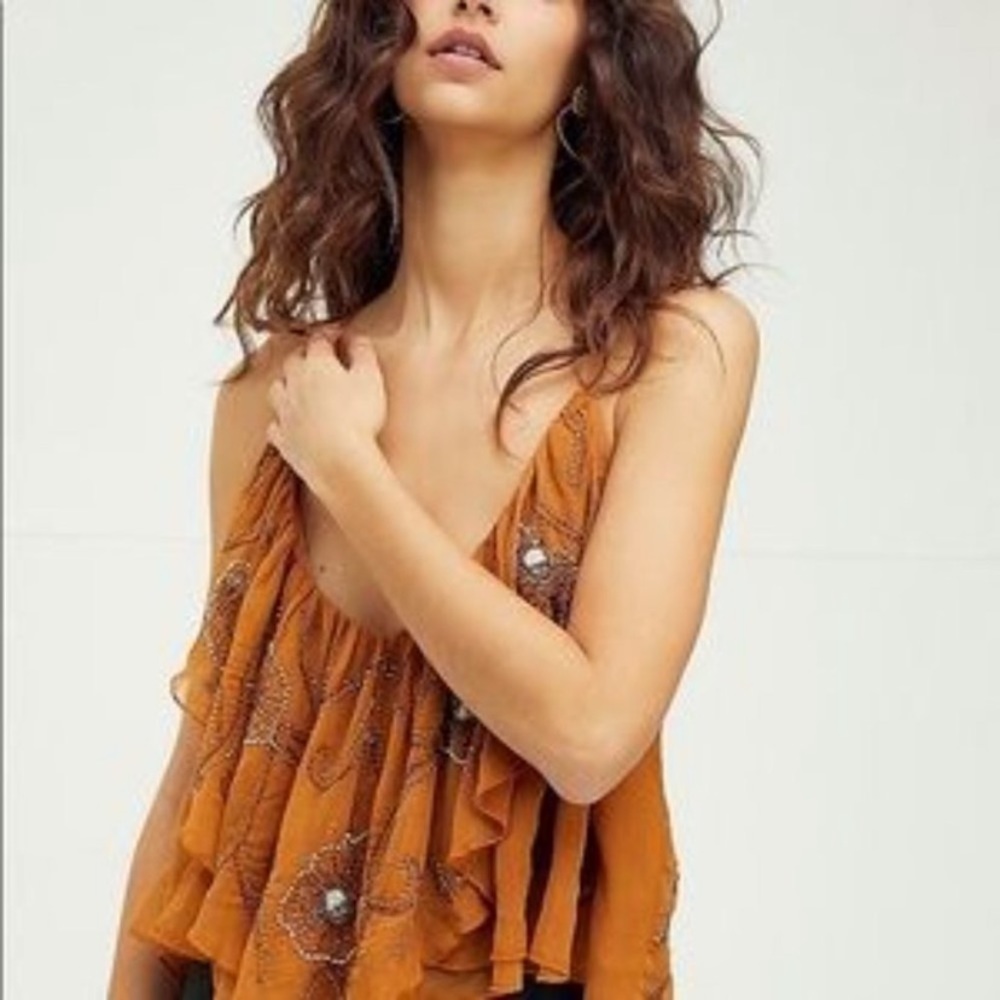 Free People Elsa Gold Beaded Top. Wore Twice.